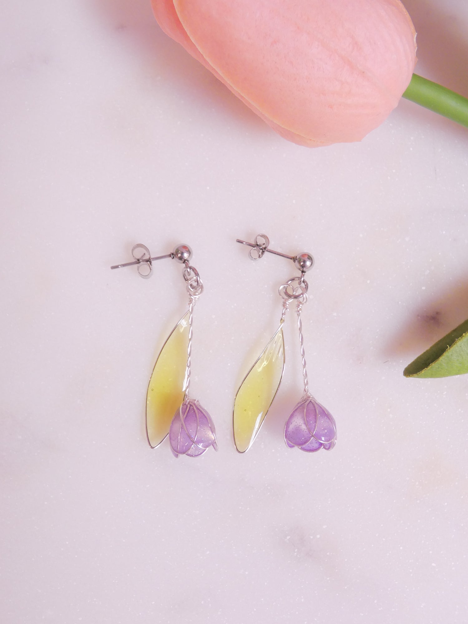 Orecchini Tulipani lilla in argento