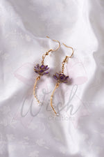 Orecchini Fiori di Loto viola con rugiada