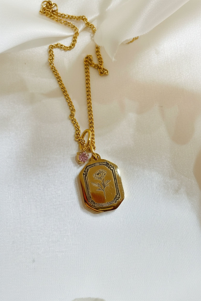 Collana Peonia con pietra del Mese di Nascita