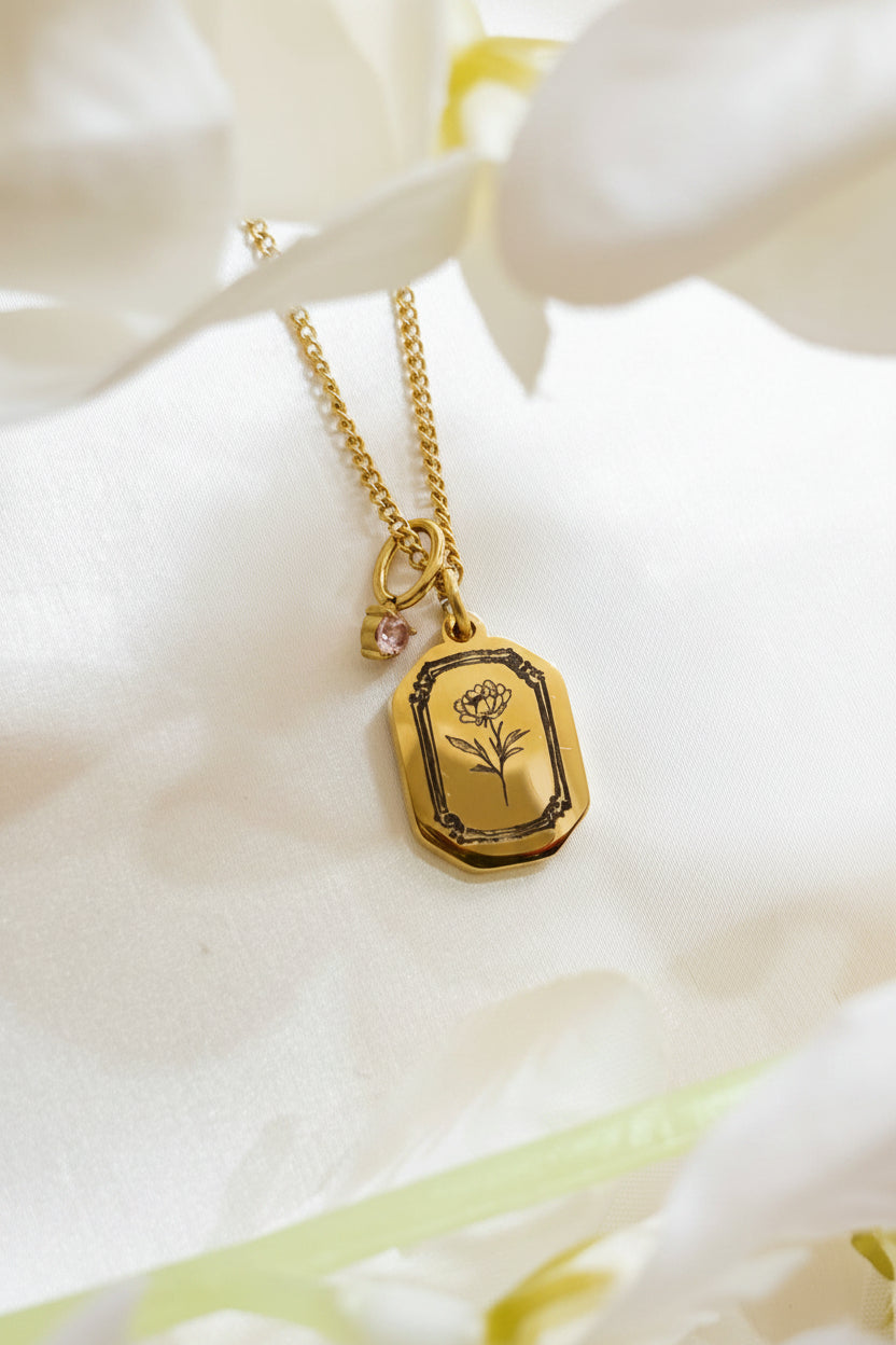 Collana Peonia con pietra del Mese di Nascita