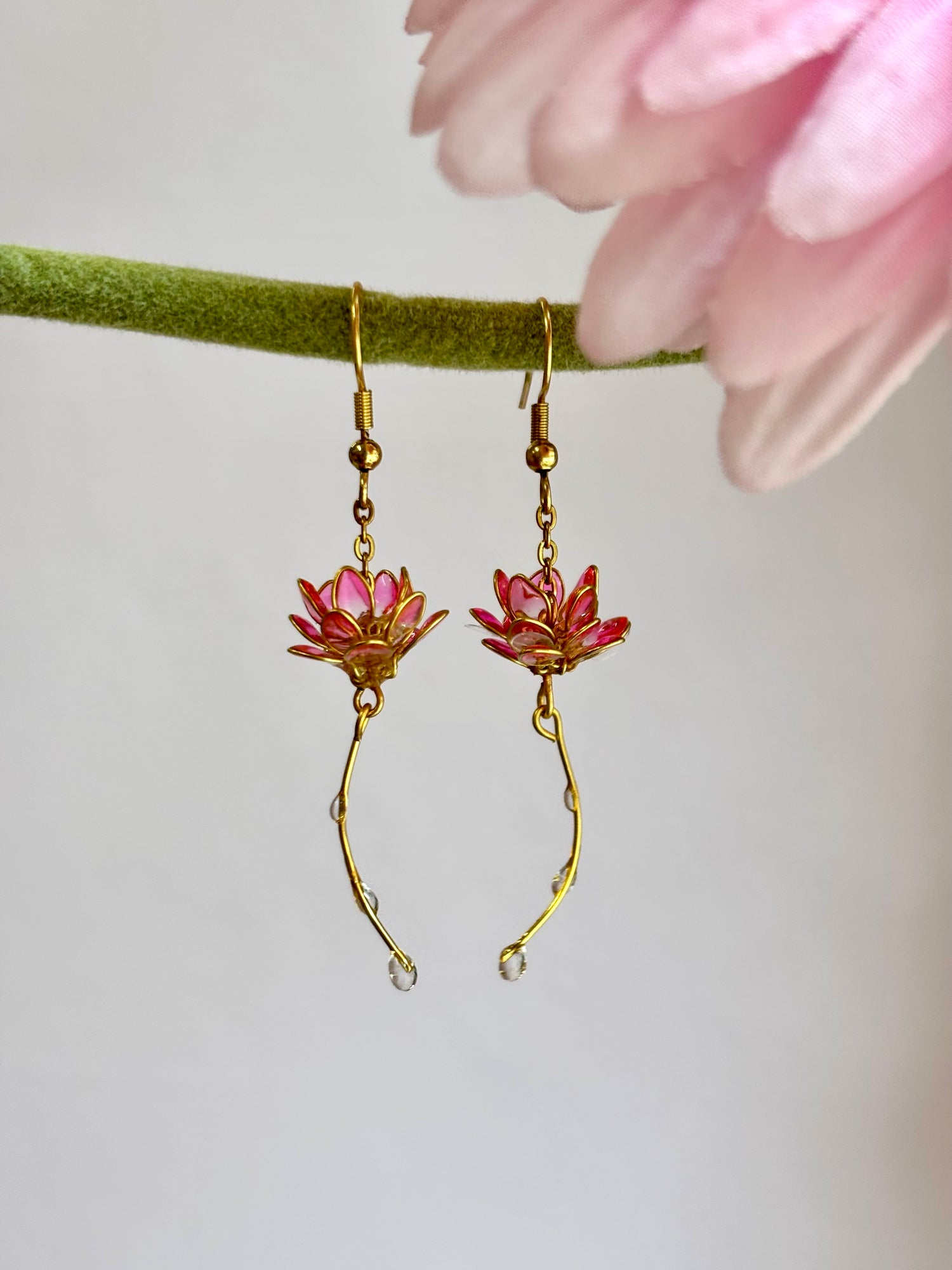 Lotus Flower Earrings with Dew