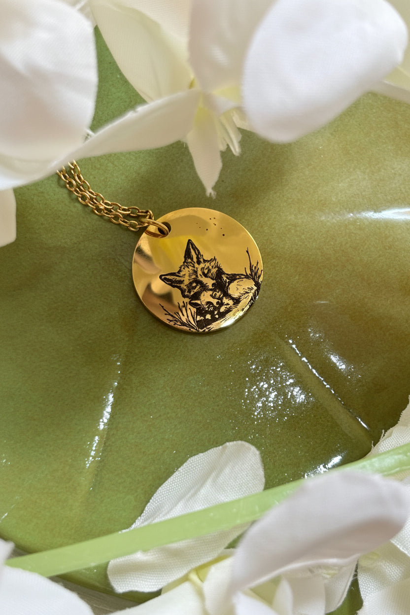 Collana artigianale con ciondolo volpe e cucciolo, collezione Woodland My Little Wish Creations