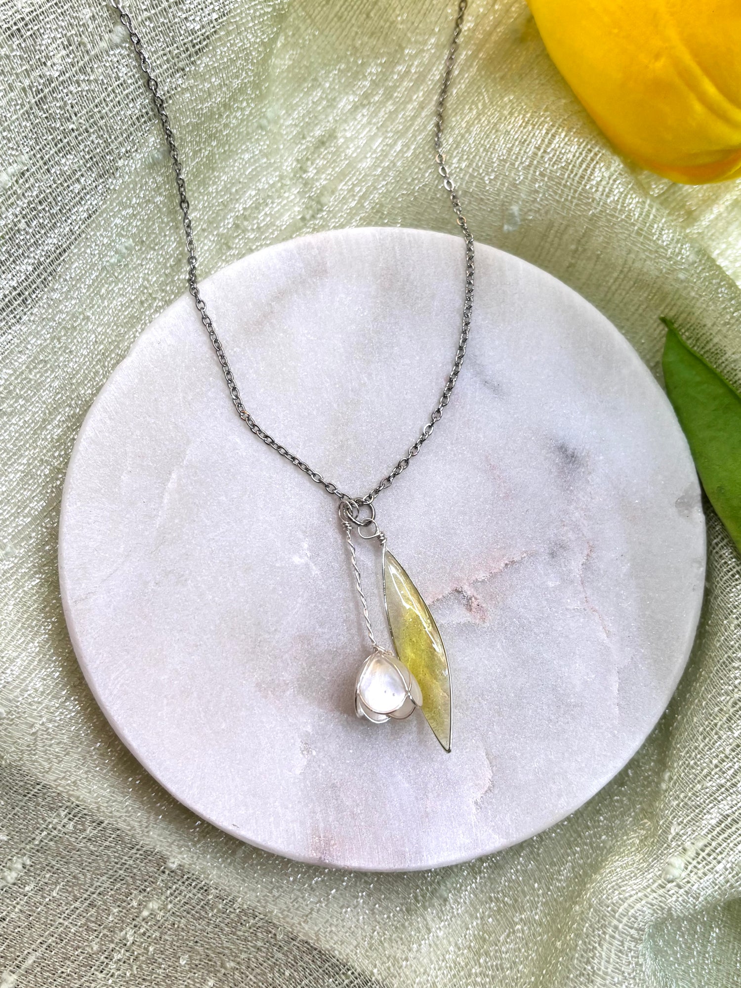 Collana Tulipano Bianco Argento