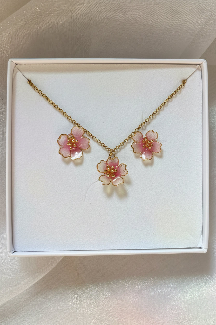 Set Coordinato Hana Sakura Minimal – Collana e Orecchini