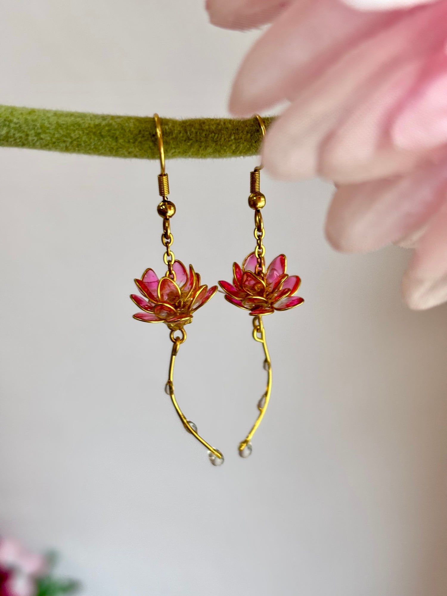 Lotus Flower Earrings with Dew