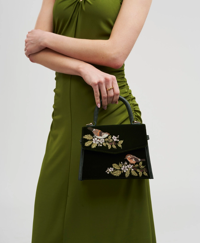 Borsa Eliza Wren Ricamata - Velluto Verde