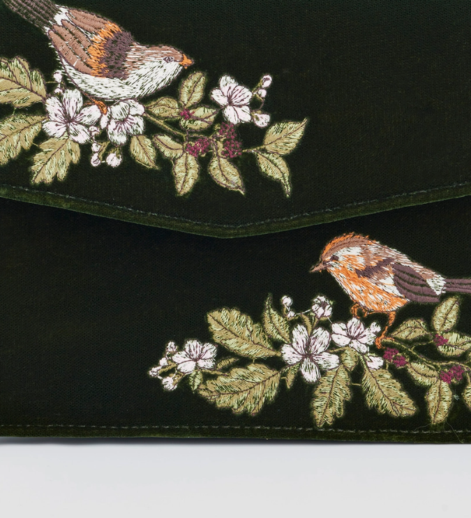 Borsa Eliza Wren Ricamata - Velluto Verde