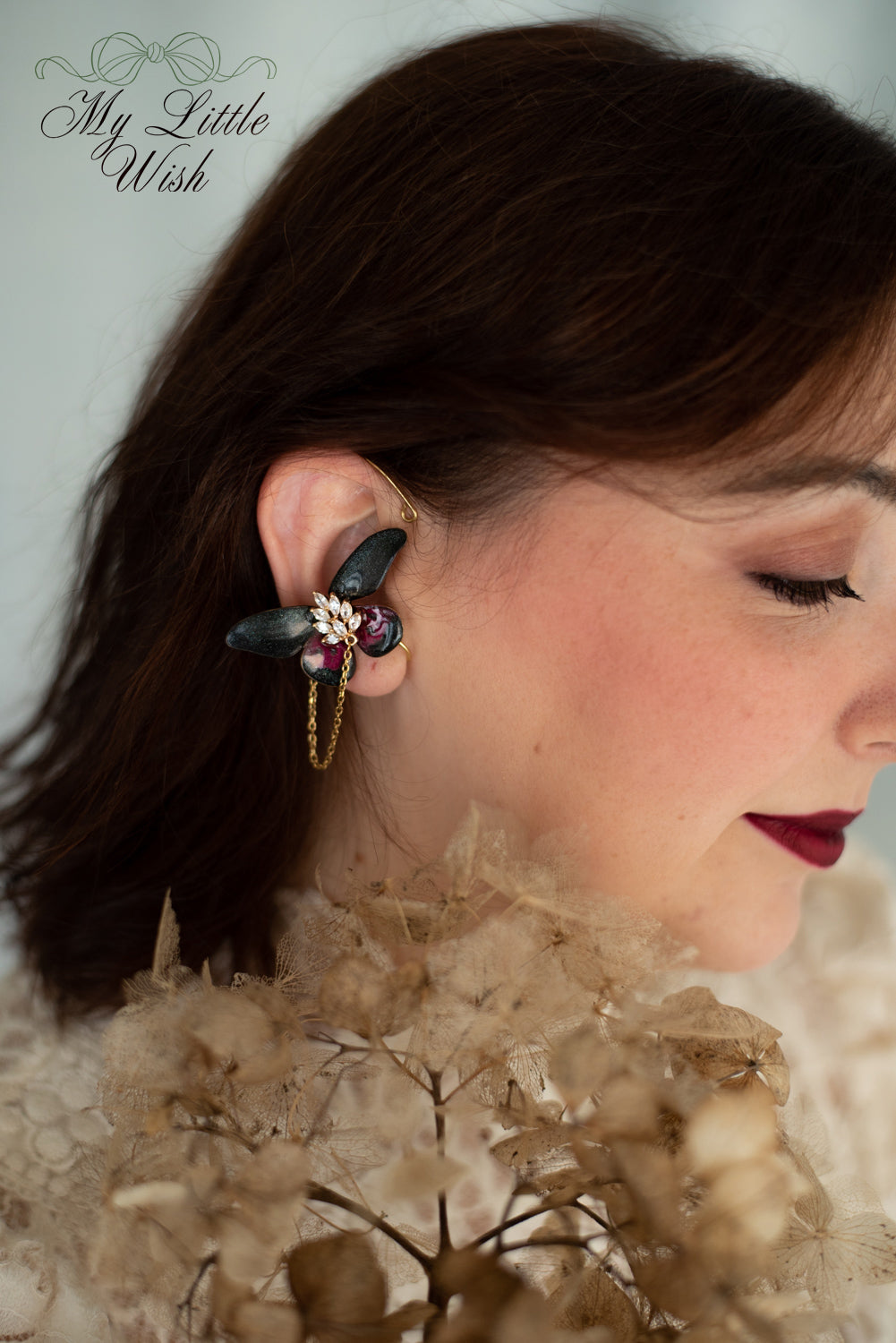 Ear Cuff Psiche n°1 - Farfalle nere e bordeaux