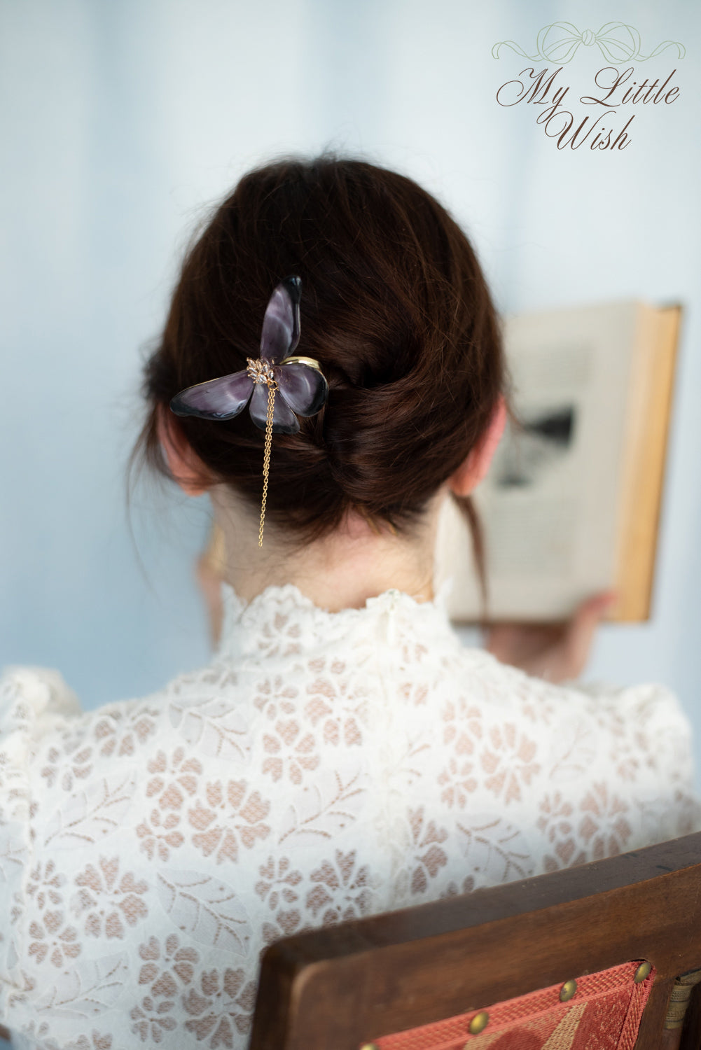 Forcina per capelli Psiche n°2 - Farfalla nera e viola