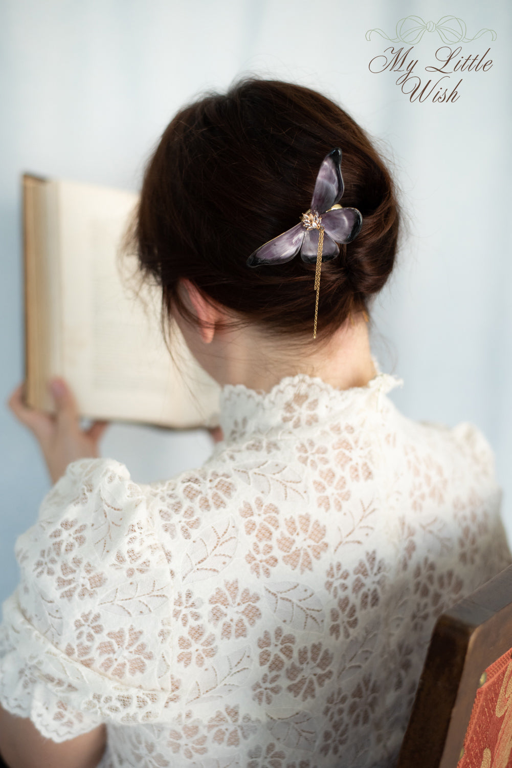 Forcina per capelli Psiche n°2 - Farfalla nera e viola