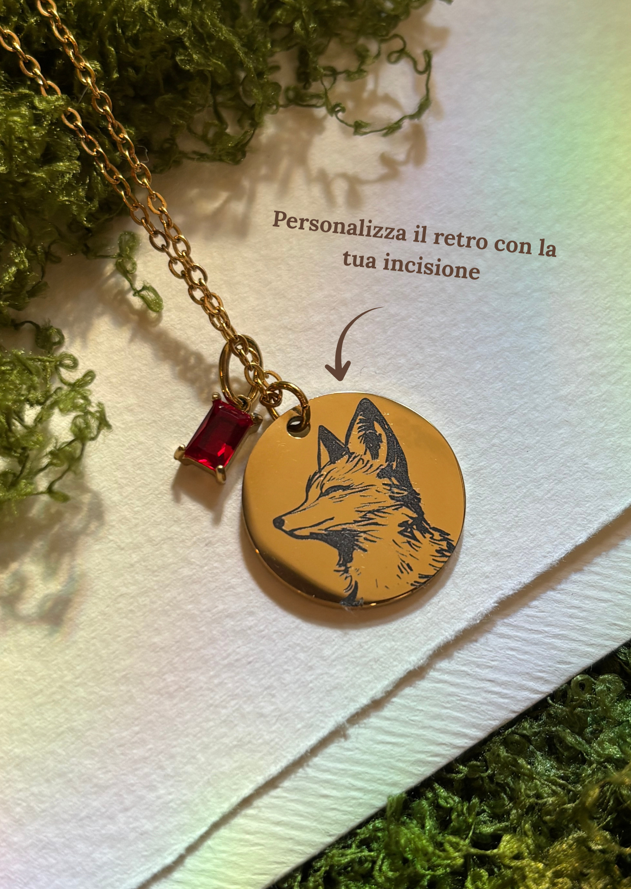 Collana Volpe con Incisione Personalizzata e Pietra del Mese