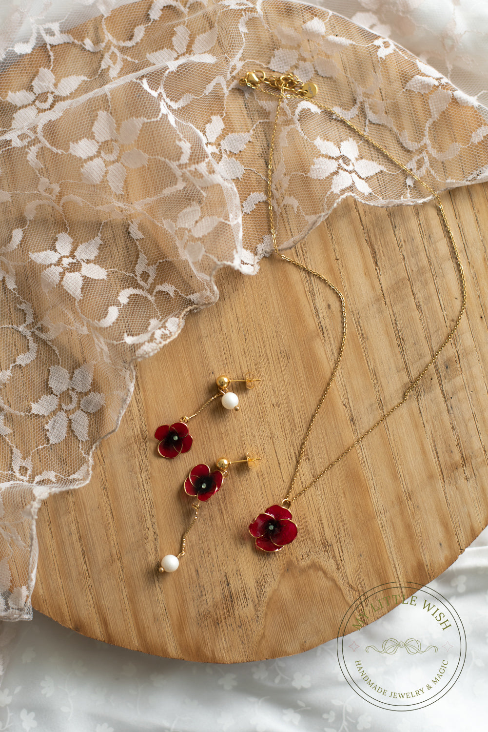 Set Papavero Collana & Orecchini pendenti